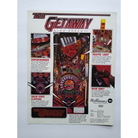 The Getaway High Speed II Pinball Flyer Original 1992 Promo Artwork 8.5" x 11" - Picture 4 of 4
